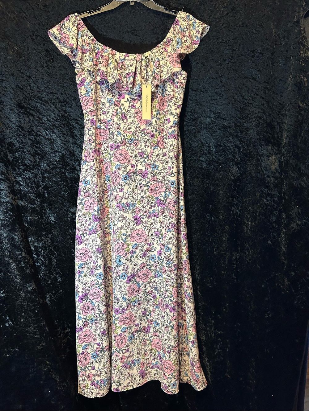 BCBGenration Floral Ruffle Off-Shoulder Maxi Dress - Pink Multi